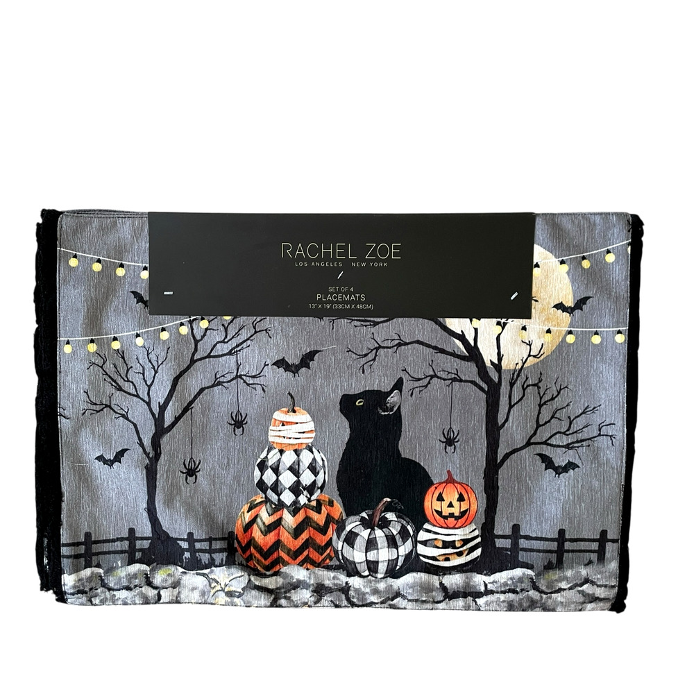 Rachel Zoe MACKENZIE CAT Halloween Placemats 13x19 Set of 4 New